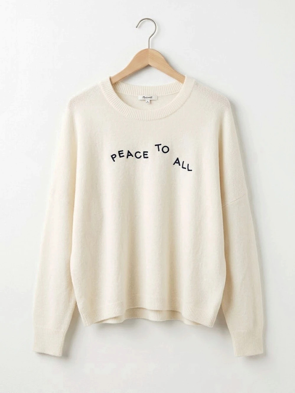 Madewell Peace to All Westlake Pullover Sweater in Coziest Yarn Cream Sweater